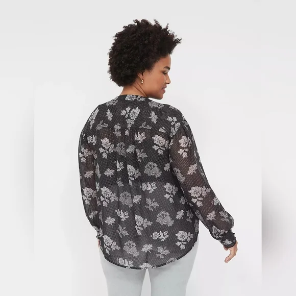 Lane Bryant #1137440 Sheer Ruffled Button-Down Chiffon Top NWT - Picture 2 of 13